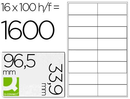 [25681] Etiqueta adhesiva q-connect kf10651 tamaño 96,5x33,9 mm fotocopiadora laser ink-jet caja con 100 hojas din a4