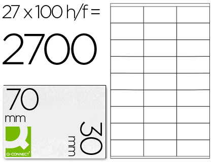 [25680] Etiqueta adhesiva q-connect kf10642 tamaño 70x30 mm fotocopiadora laser ink-jet caja con 100 hojas din a4