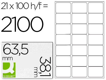 [25219] Etiqueta adhesiva q-connect kf01587 tamaño 63,5x38,1 mm fotocopiadora laser ink-jet caja con 100 hojas din a4