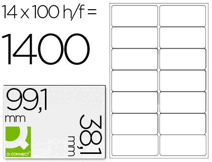 [25218] Etiqueta adhesiva q-connect kf01585 tamaño 99,1x38,1 mm fotocopiadora laser ink-jet caja con 100 hojas din a4