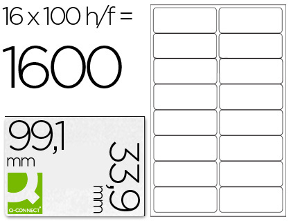 [25217] Etiqueta adhesiva q-connect kf01584 tamaño 99,1x33,9 mm fotocopiadora laser ink-jet caja con 100 hojas din a4