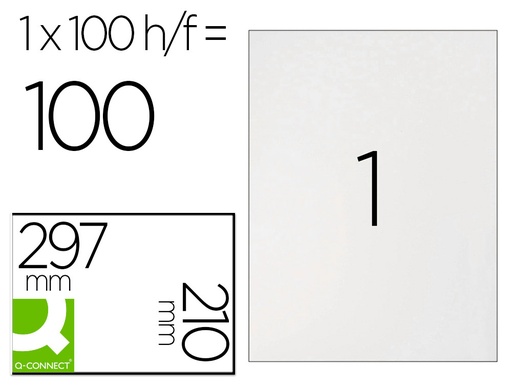 [25216] Etiqueta adhesiva q-connect kf10664 tamaño 210x297 mm fotocopiadora laser ink-jet caja con 100 hojas din a4