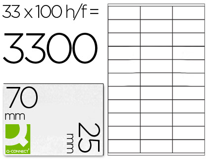 [25205] Etiqueta adhesiva q-connect kf10640 tamaño 70x25 mm fotocopiadora laser ink.jet caja con 100 hojas din a4