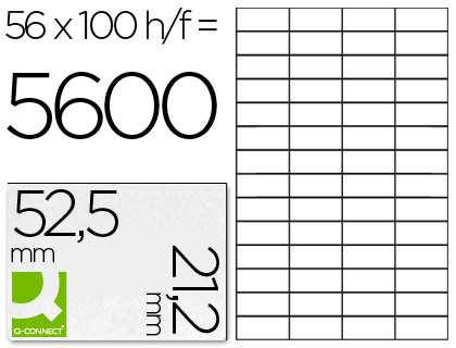 [25203] Etiqueta adhesiva q-connect kf10638 tamaño 52,5x21,2 mm fotocopiadora laser ink-jet caja con 100 hojas din a4
