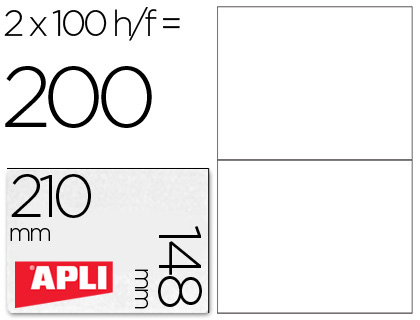 [23980] Etiqueta adhesiva apli 1264 tamaño 210x148 mm -fotocopiadora laser ink-jet -caja con 100 hojas din a4