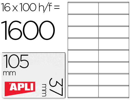 [19512] Etiqueta adhesiva apli 1274 tamaño 105x37 mm fotocopiadora laser ink-jet caja con 100 hojas din a4