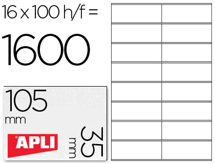 [19511] Etiqueta adhesiva apli 1287 tamaño 105x35 mm fotocopiadora laser ink-jet caja con 100 hojas din a4