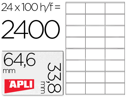 [19508] Etiqueta adhesiva apli 1263 tamaño 64,6x33,8 mm fotocopiadora laser ink-jet caja con 100 hojas din a4