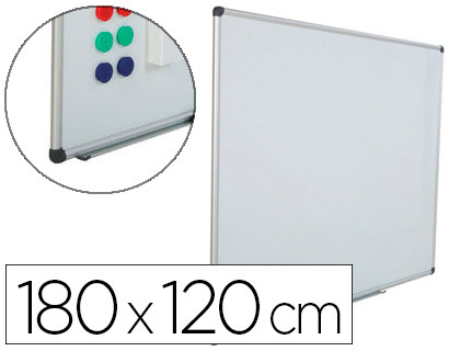 [150430] Pizarra blanca rocada acero vitrificado magnetico marco aluminio y cantoneras pvc 180x120 cm incluye bandeja