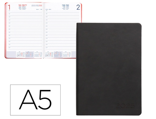 [170524] Agenda encuadernada liderpapel sifnos a5 2025 dia pagina color rojo papel 70 gr