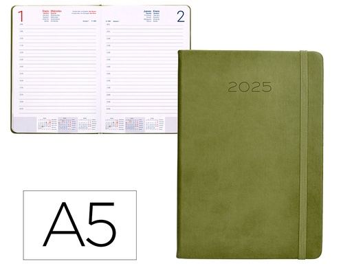 [170518] Agenda encuadernada liderpapel mykonos a5 2025 dia pagina color verde papel 70 gr