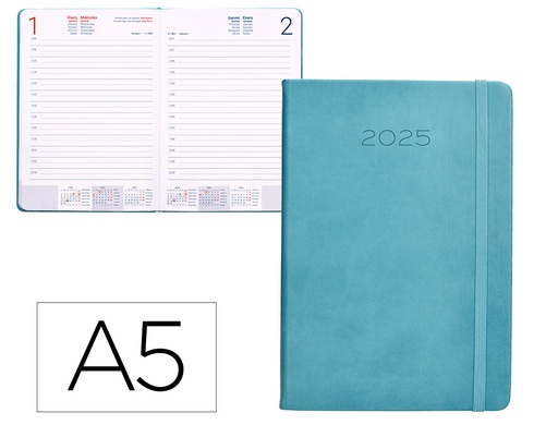 [170517] Agenda encuadernada liderpapel mykonos a5 2025 dia pagina color azul claro papel 70 gr