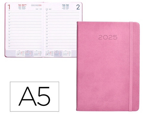 [170515] Agenda encuadernada liderpapel mykonos a5 2025 dia pagina color rosa papel 70 gr