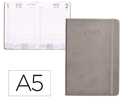 [170513] Agenda encuadernada liderpapel mykonos a5 2025 dia pagina color gris papel 70 gr