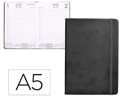 [170512] Agenda encuadernada liderpapel mykonos a5 2025 dia pagina color negro papel 70 gr