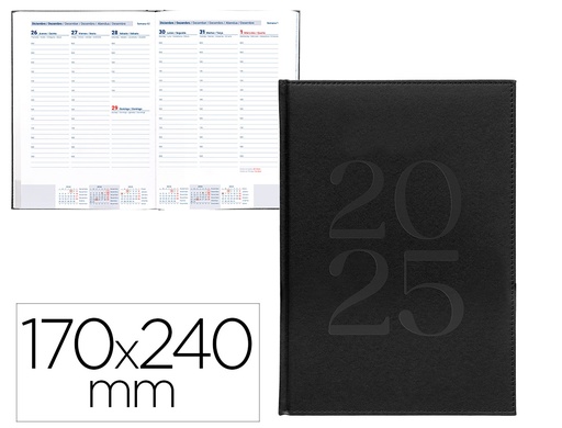 [170499] Agenda encuadernada liderpapel creta 170x240 mm 2025 semana vista color negro papel 70 gr