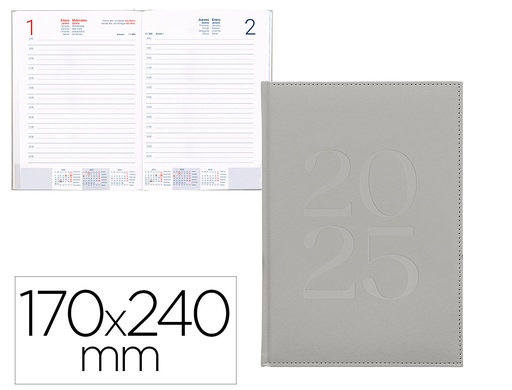 [170495] Agenda encuadernada liderpapel creta 170x240 mm 2025 dia pagina color gris papel 70 gr
