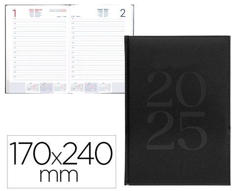 [170494] Agenda encuadernada liderpapel creta 170x240 mm 2025 dia pagina color negro papel 70 gr