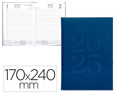 [170491] Agenda encuadernada liderpapel creta 170x240 mm 2025 dia pagina color azul papel 70 gr