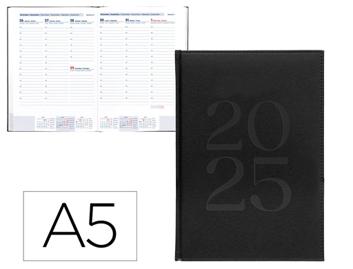 [170489] Agenda encuadernada liderpapel creta a5 2025 semana vista color negro papel 70 gr