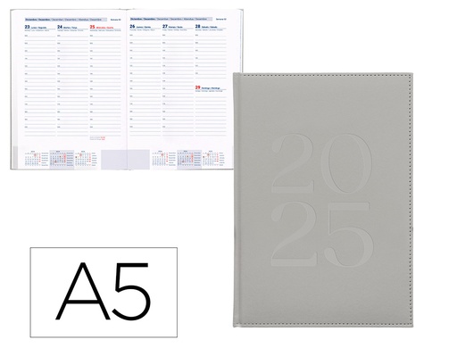 [170485] Agenda encuadernada liderpapel creta a5 2025 semana vista color gris papel 70 gr