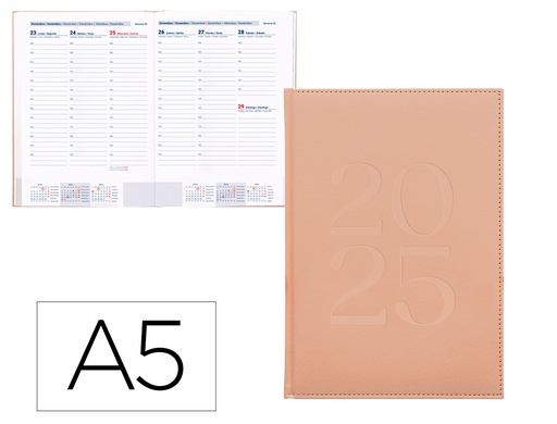 [170483] Agenda encuadernada liderpapel creta a5 2025 semana vista color rosa nude papel 70 gr
