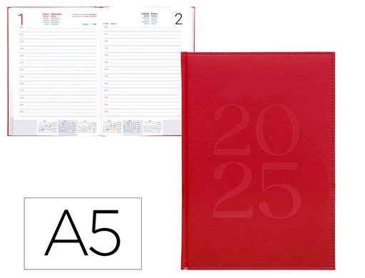 [170481] Agenda encuadernada liderpapel creta a5 2025 dia pagina color rosa buganvilla papel 70 gr