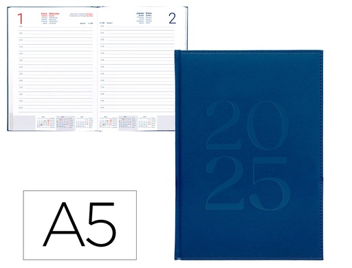 [170480] Agenda encuadernada liderpapel creta a5 2025 dia pagina azul papel 70 gr