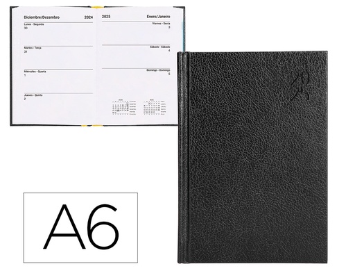 [170475] Agenda encuadernada liderpapel corfu a6 2025 dia pagina color negro papel 60 gr