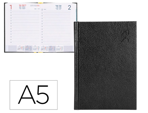 [170465] Agenda encuadernada liderpapel corfu a5 2025 dia pagina color negro papel 60 gr
