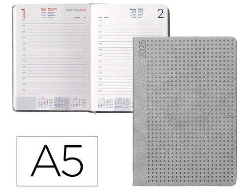 [170459] Agenda encuadernada liderpapel anafi a5 2025 día página color gris papel 70 gr