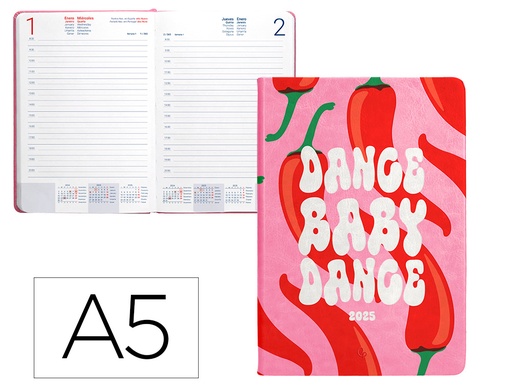 [170456] Agenda encuadernada liderpapel kinaros a5 2025 dia pagina color rosa papel 70 gr