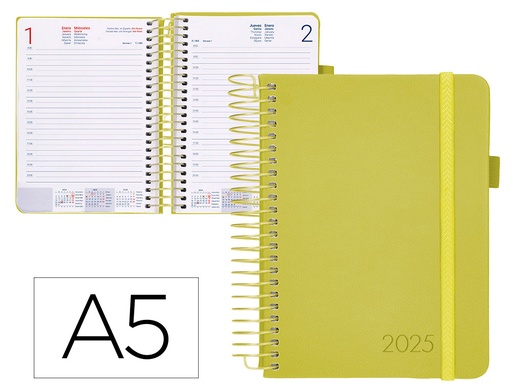 [170455] Agenda encuadernada liderpapel neon a5 2025 día página color amarillo papel 70 gr