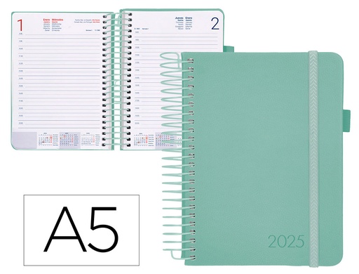[170454] Agenda encuadernada liderpapel neon a5 2025 día página color verde papel 70 gr