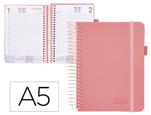 [170453] Agenda encuadernada liderpapel neon a5 2025 día página color rosa papel 70 gr