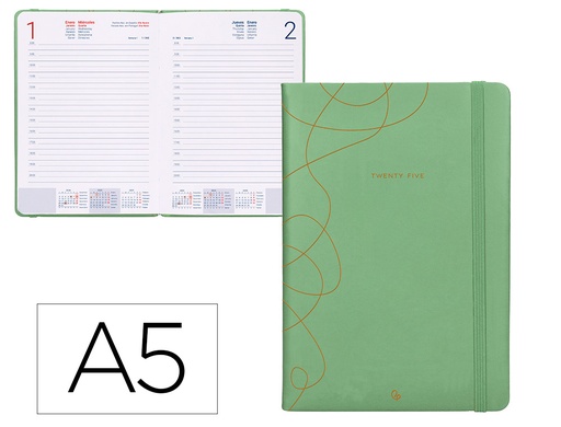 [170440] Agenda encuadernada liderpapel efira a5 2025 dia pagina color verde papel 70 gr