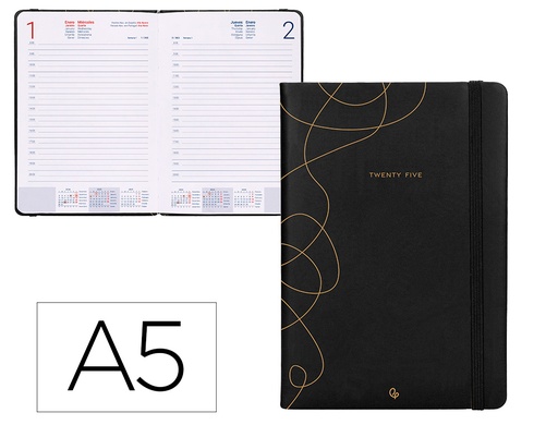 [170439] Agenda encuadernada liderpapel efira a5 2025 dia pagina color negro papel 70 gr