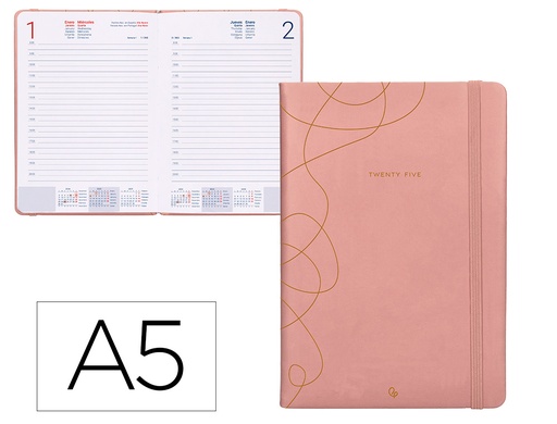 [170438] Agenda encuadernada liderpapel efira a5 2025 dia pagina color rosa nude papel 70 gr