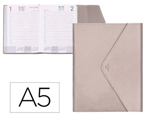 [170434] Agenda encuadernada liderpapel psara a5 2025 dia pagina color gris piedra papel 70 gr
