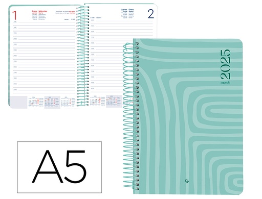 [170424] Agenda espiral liderpapel syros a5 2025 dia pagina color turquesa papel 60 gr