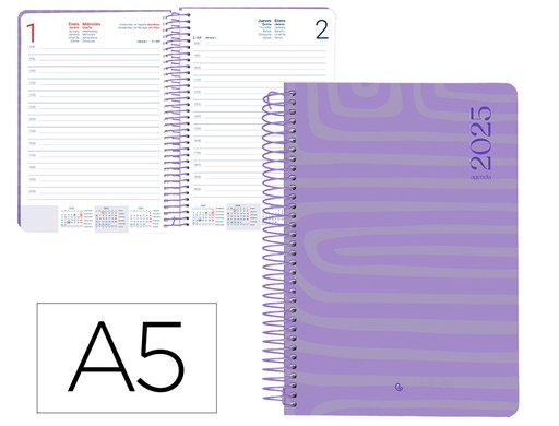 [170423] Agenda espiral liderpapel syros a5 2025 dia pagina color morado papel 60 gr