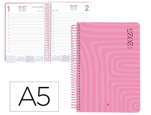 [170422] Agenda espiral liderpapel syros a5 2025 dia pagina color rosa papel 60 gr