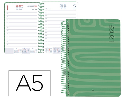 [170421] Agenda espiral liderpapel syros a5 2025 dia pagina color verde papel 60 gr