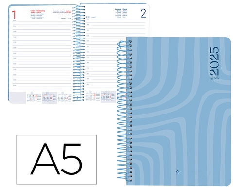 [170419] Agenda espiral liderpapel syros a5 2025 dia pagina color azul papel 60 gr