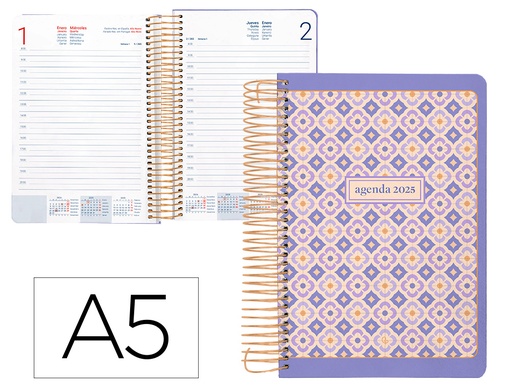 [170418] Agenda espiral liderpapel perissa a5 2025 dia pagina color morado papel 80 gr
