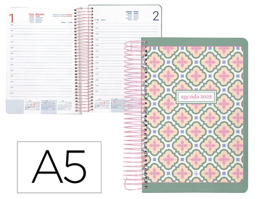 [170417] Agenda espiral liderpapel perissa a5 2025 dia pagina color verde papel 80 gr