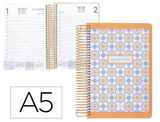 [170416] Agenda espiral liderpapel perissa a5 2025 dia pagina color naranja papel 80 gr