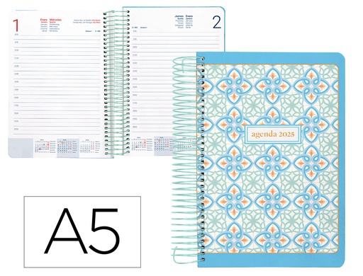 [170415] Agenda espiral liderpapel perissa a5 2025 dia pagina color azul papel 80 gr