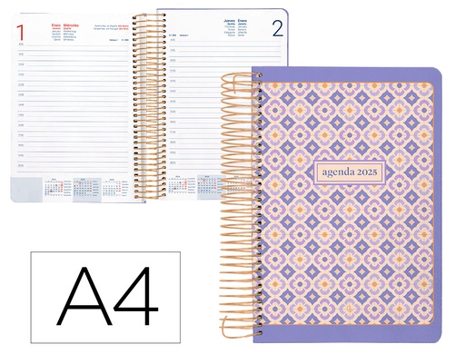 [170414] Agenda espiral liderpapel perissa a4 2025 dia pagina color morado papel 80 gr