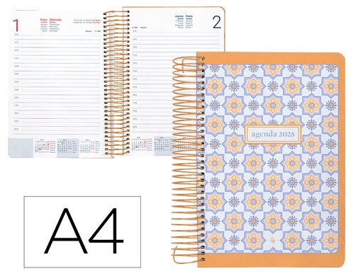 [170412] Agenda espiral liderpapel perissa a4 2025 dia pagina color naranja papel 80 gr
